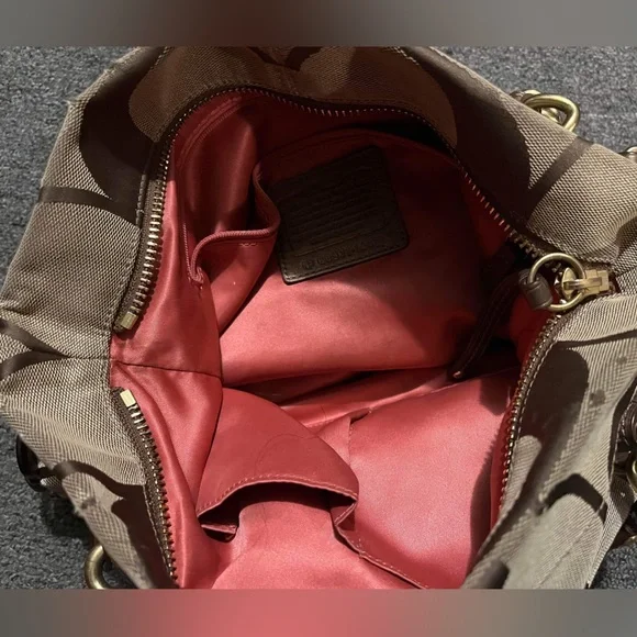 Coach 24CM Signature Khaki Brown Duffle Shoulder Bag Handbag F15067 Leather - Picture 14 of 16